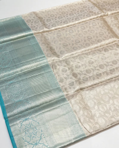 Maithili - Ivory Aqua Floral Weave Saree