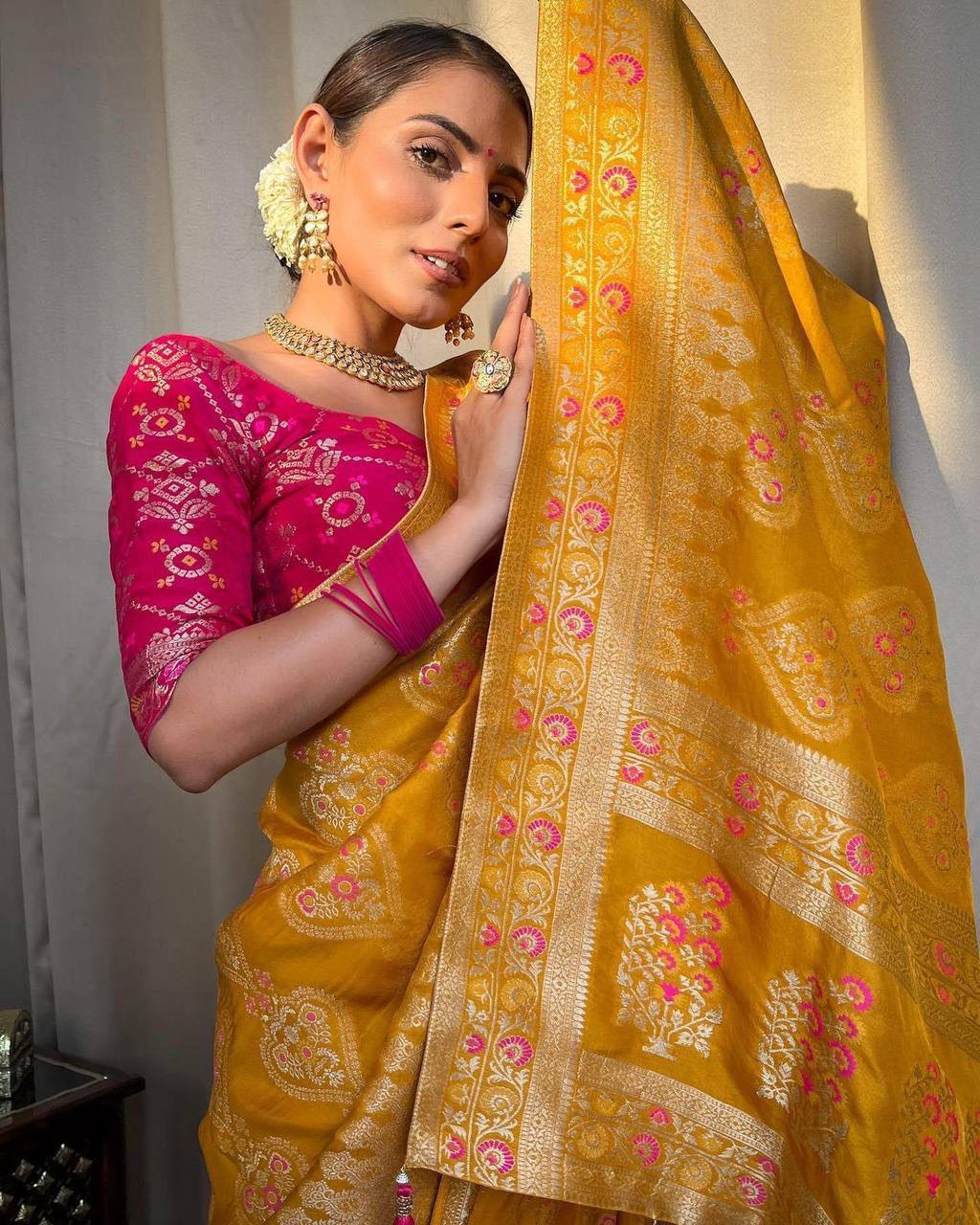 Yellow Color Premium Soft Banarasi Silk Saree