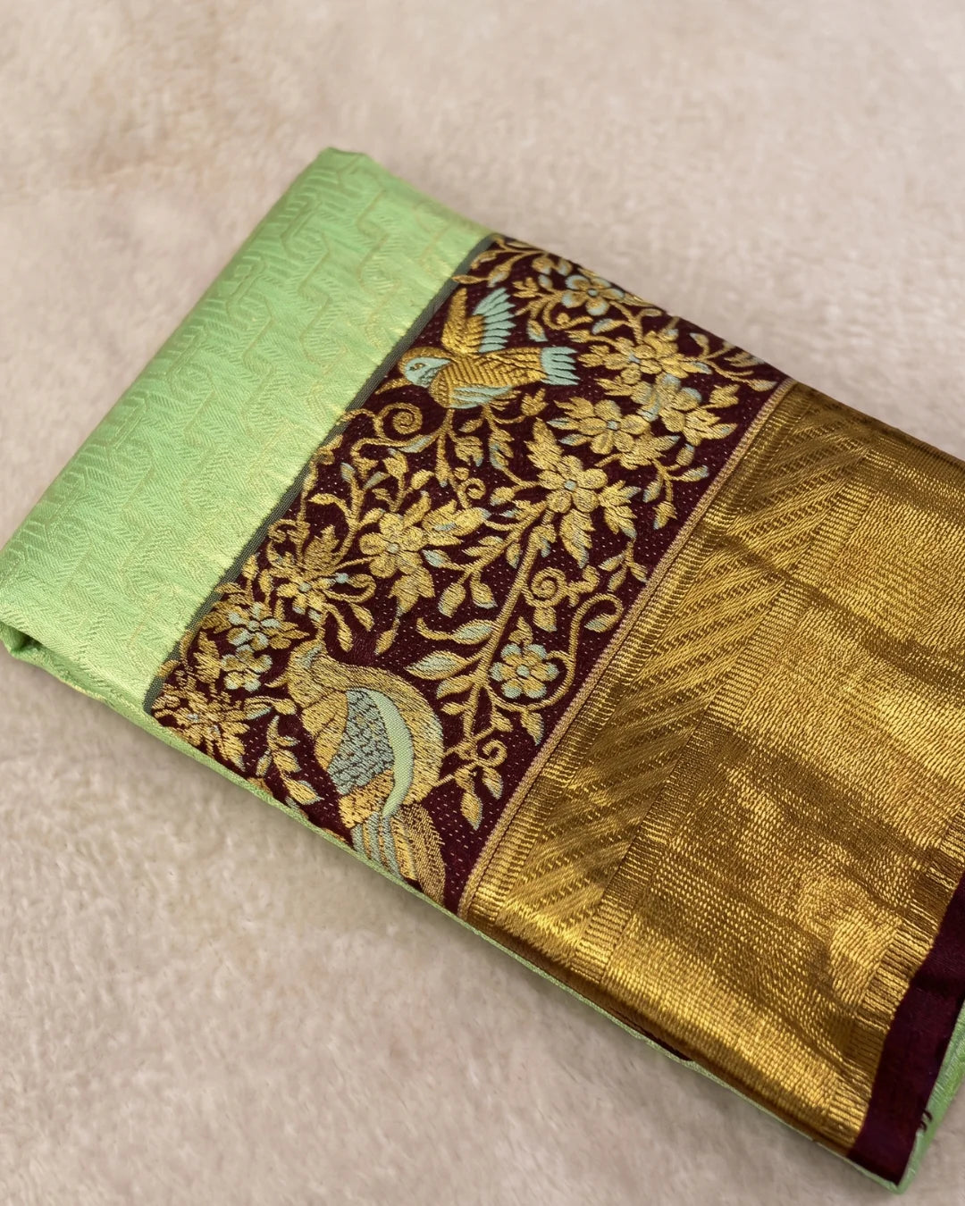 Chaavi - Mint Peacock Brocade Banarasi Saree