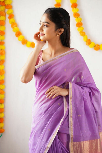 Improbable Lavendor Cotton Silk Saree