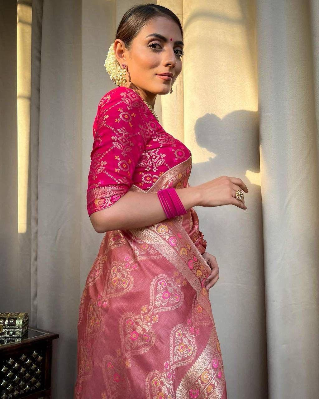 Attractive Peach Soft Silk Saree