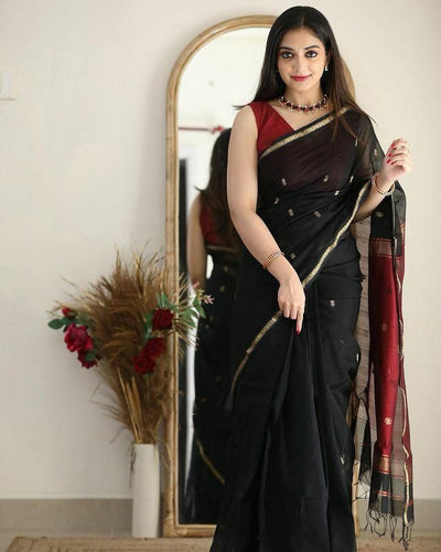 Black Soft Cotton Saree