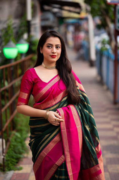 Whimsical Dark Green Soft Silk Saree