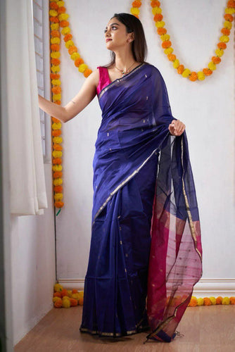 Blue Jacquard Work Soft Lichi Silk Saree
