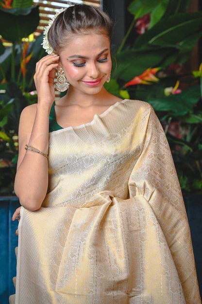 Dazzling White Color Soft Lichi Silk  Saree