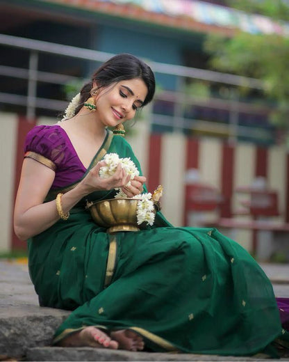 Attractive Green Cotton Silk Saree