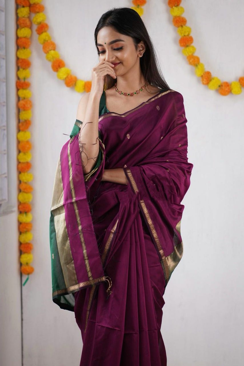 Innovative Dark Pink Cotton Silk Saree