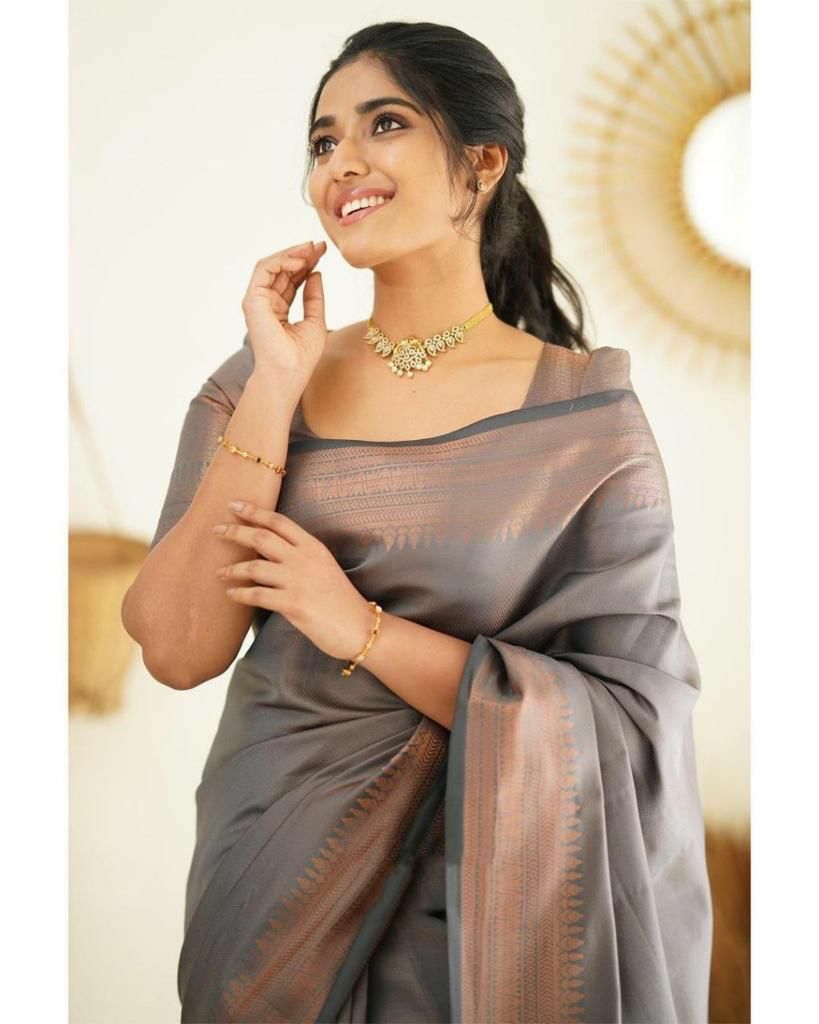 Desultory Grey Soft Silk Saree