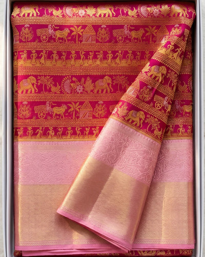 Yashika - Royal Pink Temple Weave Saree