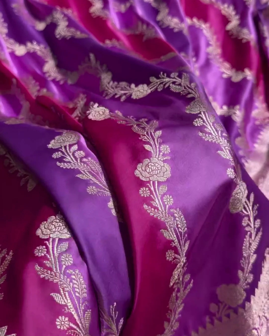 Aarvika - Royal Purple Floral Banarasi Saree