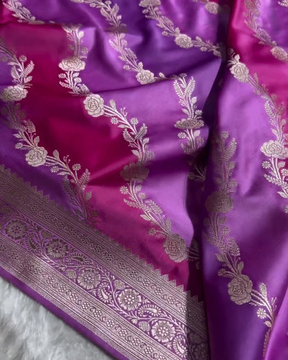 Aarvika - Royal Purple Floral Banarasi Saree