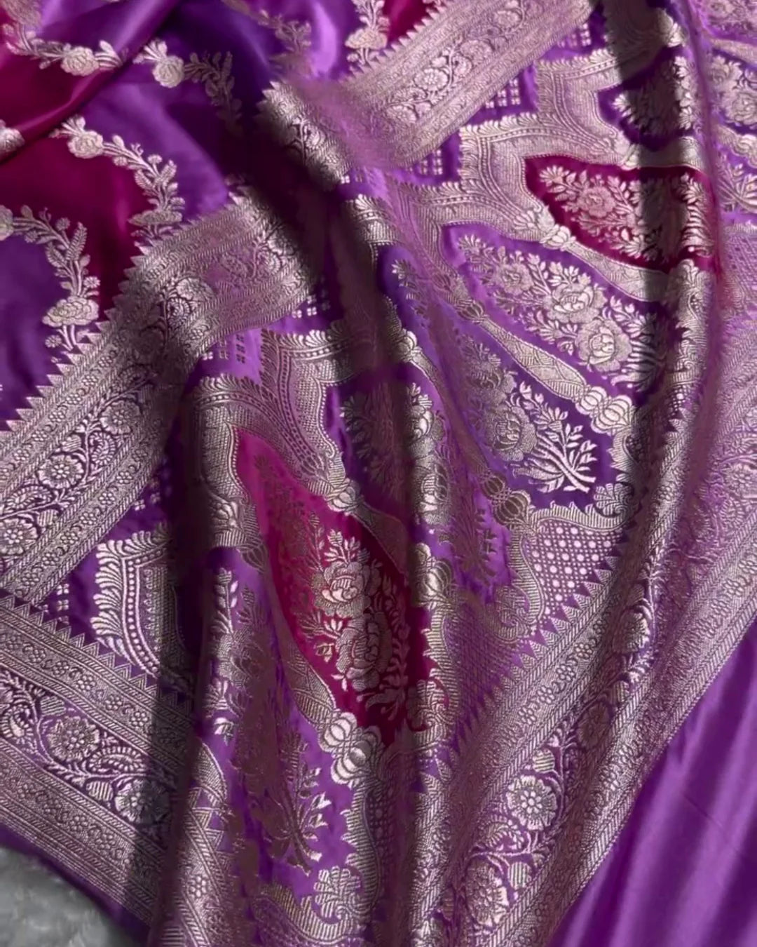 Aarvika - Royal Purple Floral Banarasi Saree