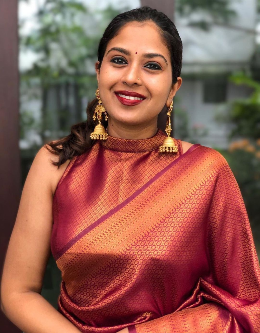 Bindu WIne Soft Banarasi SIlk Saree With Blouse Attached - ABHA