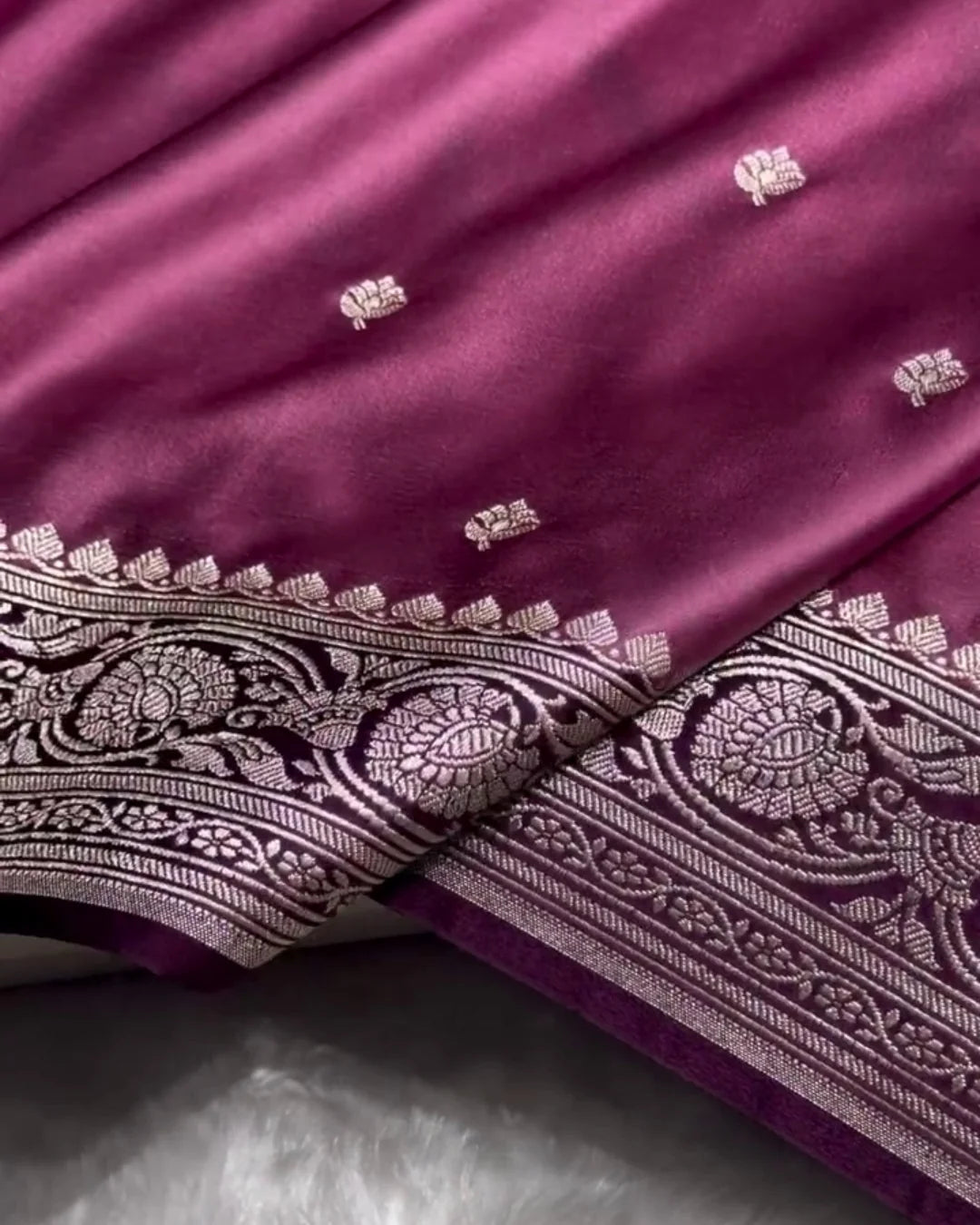 Zarna - Wine Purple Banarasi Soft Silk Saree