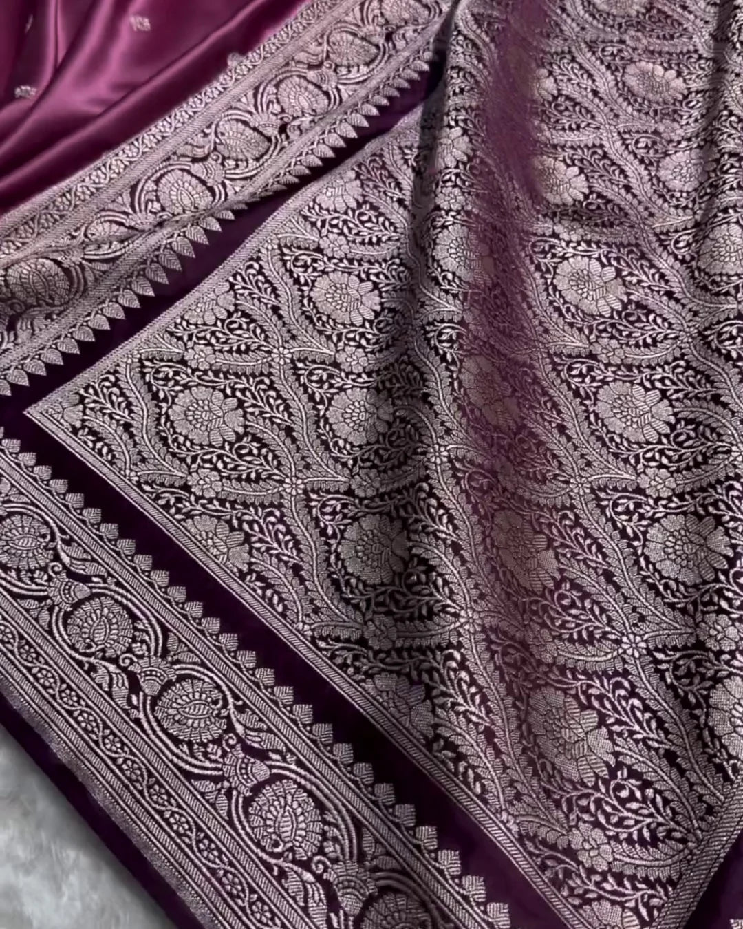 Zarna - Wine Purple Banarasi Soft Silk Saree