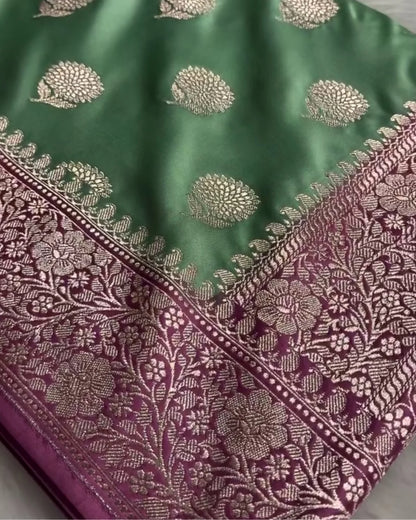 Garima - Bottle Green Paisley Silver Zari Banarasi Saree
