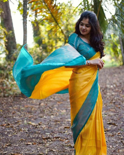 Sensational Yellow Soft Silk Saree