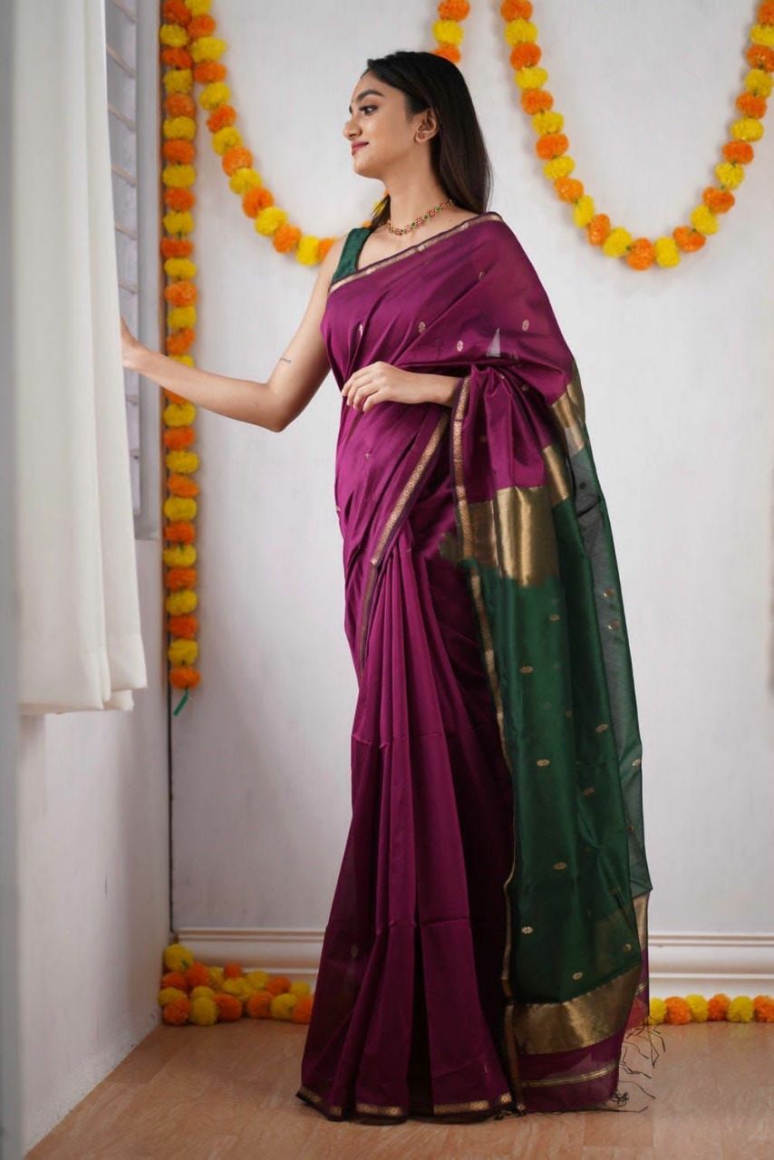 Innovative Dark Pink Cotton Silk Saree