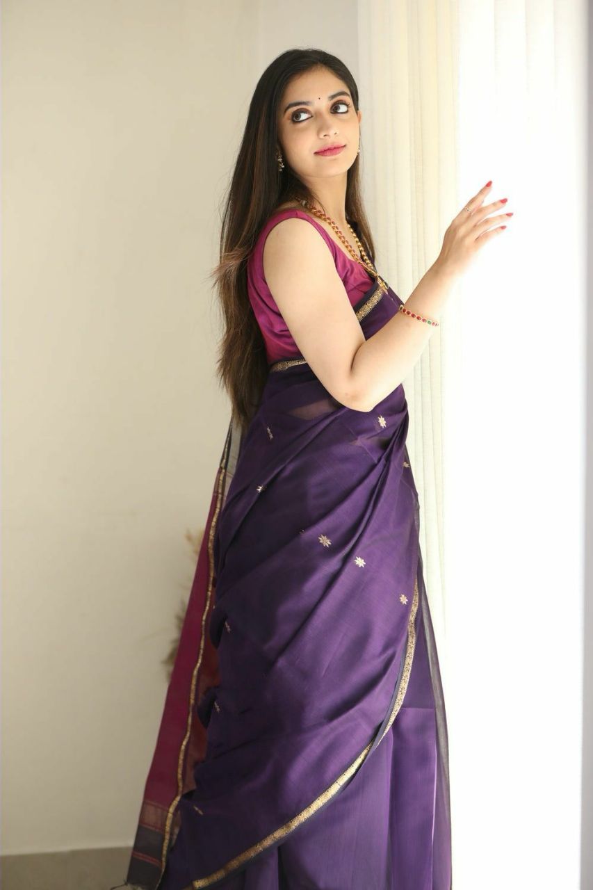 Luxuriant Purple Cotton Silk Saree