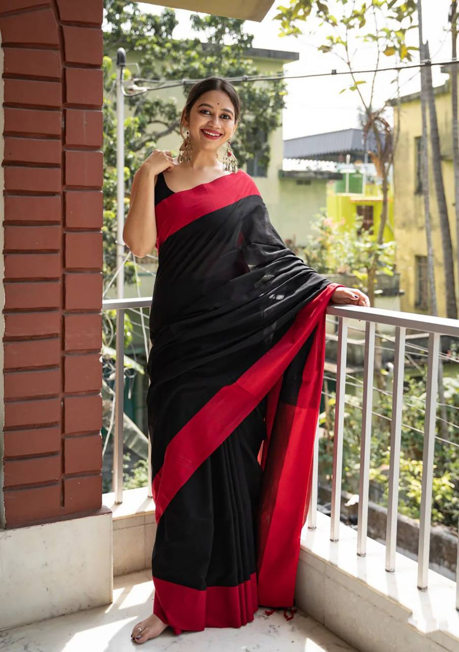Beautiful Black Cotton Silk Saree