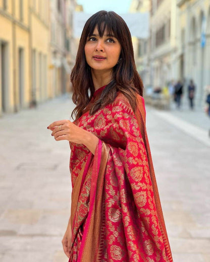 Dark Maroon Jacquard Work Saree