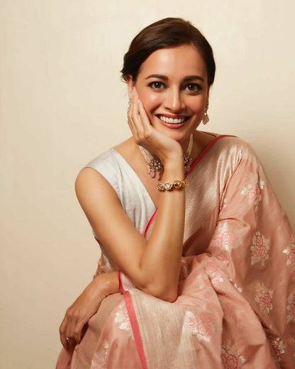 Peach Silk Saree With Weaving Work