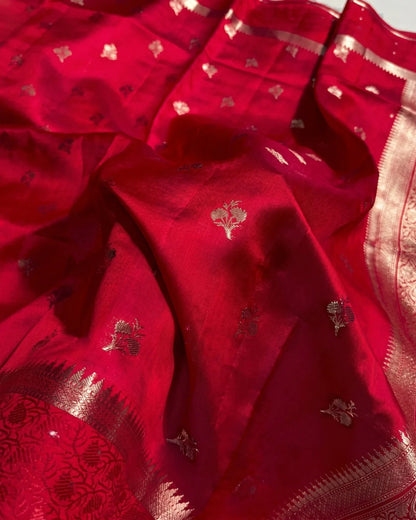 Iraaya - Red Crimson Heritage Zari Saree