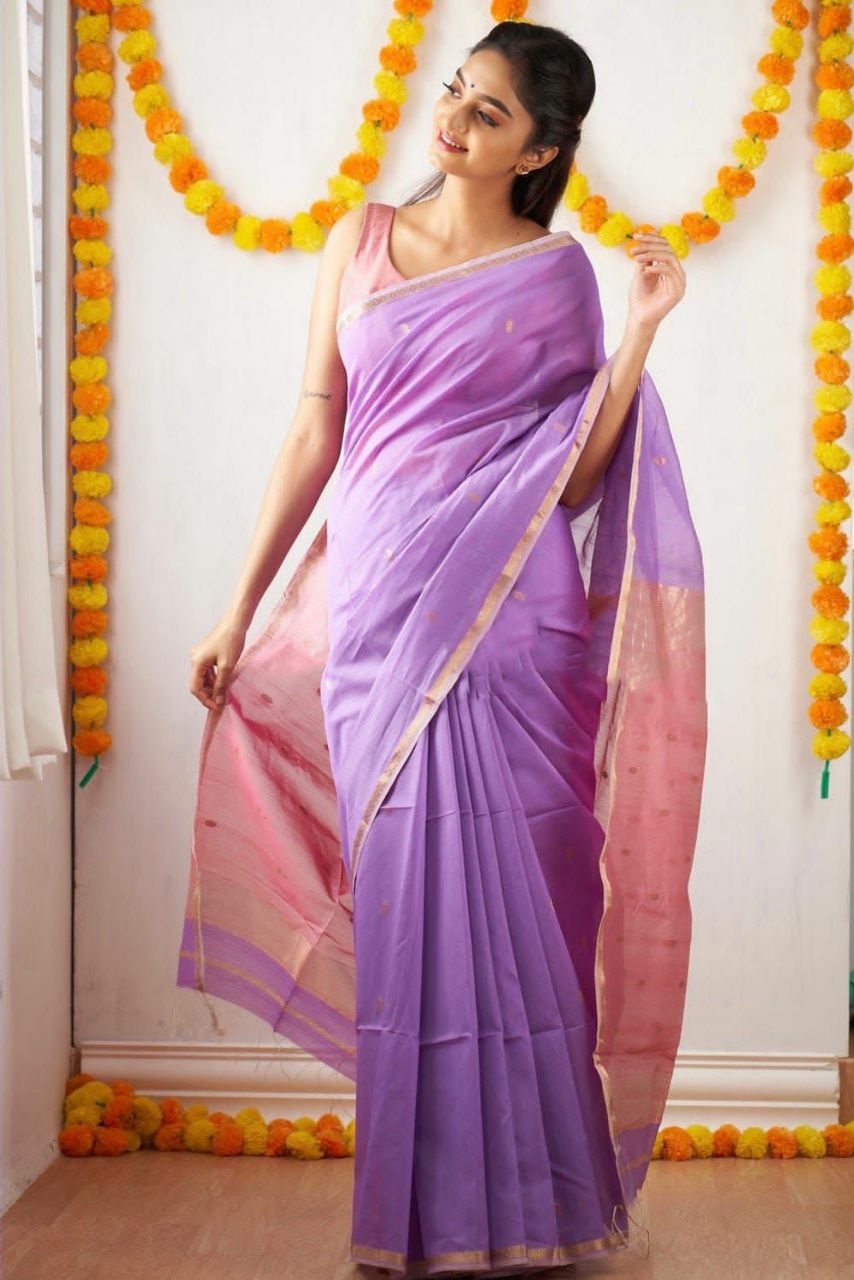 Improbable Lavendor Cotton Silk Saree