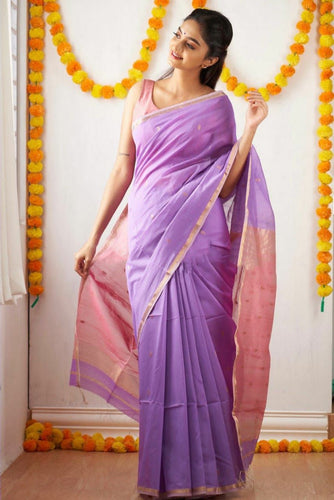 Improbable Lavendor Cotton Silk Saree