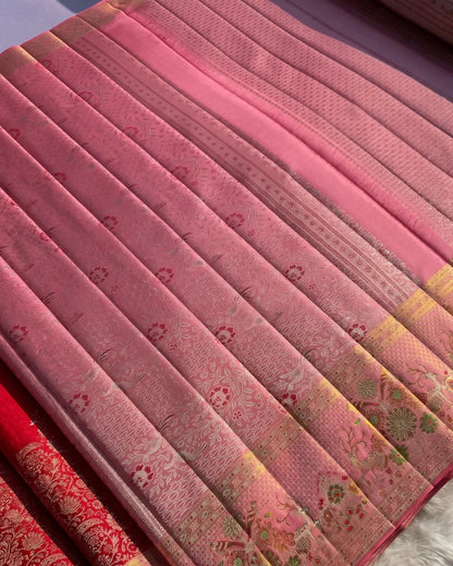 Vainika - Red Banarasi Silk Floral Saree