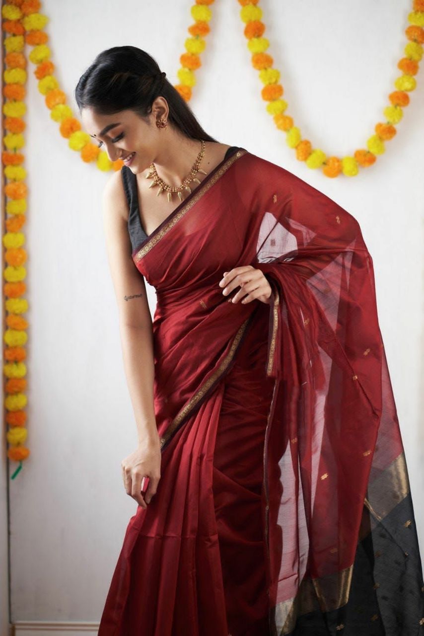 Charming Red Cotton Silk Saree