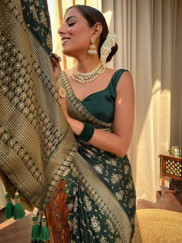 Laita Green Banarasi Silk Saree