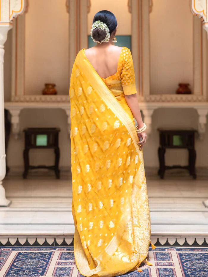 Hypnotic Yellow Soft Banarasi Silk Saree