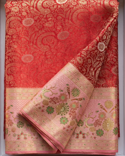 Vainika - Red Banarasi Silk Floral Saree