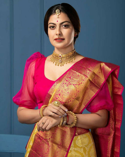 Lissome Yellow Soft Silk Saree