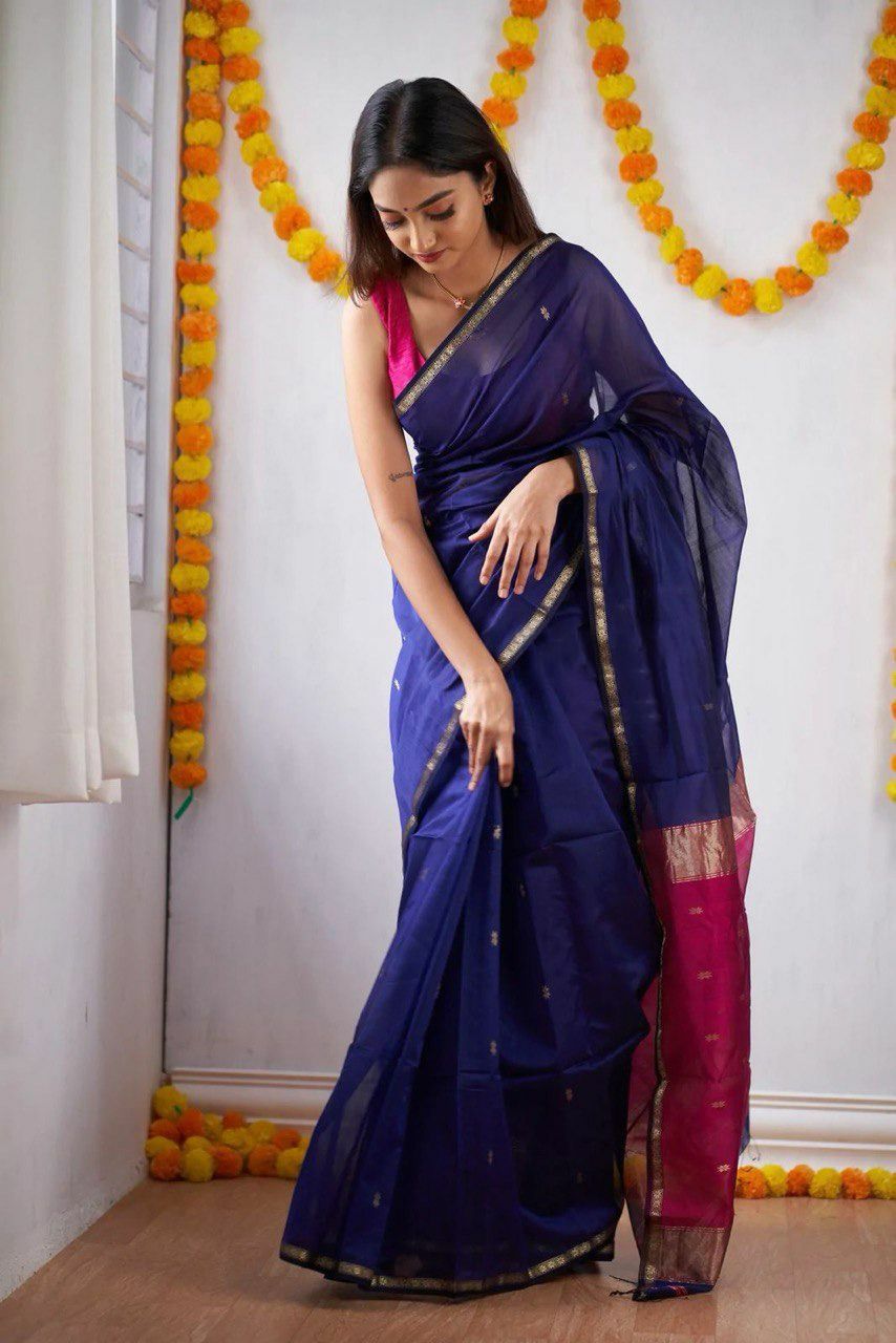 Blue Jacquard Work Soft Lichi Silk Saree