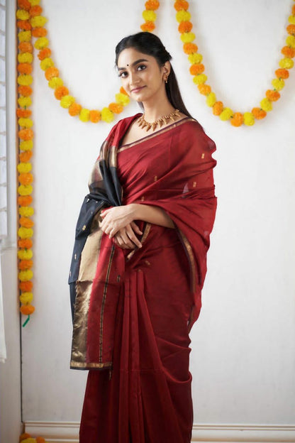 Charming Red Cotton Silk Saree
