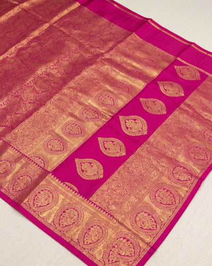 Aaradhya - Ivory Silk Saree With Pink Border