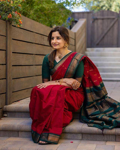 Woebegone Red Soft Silk Saree
