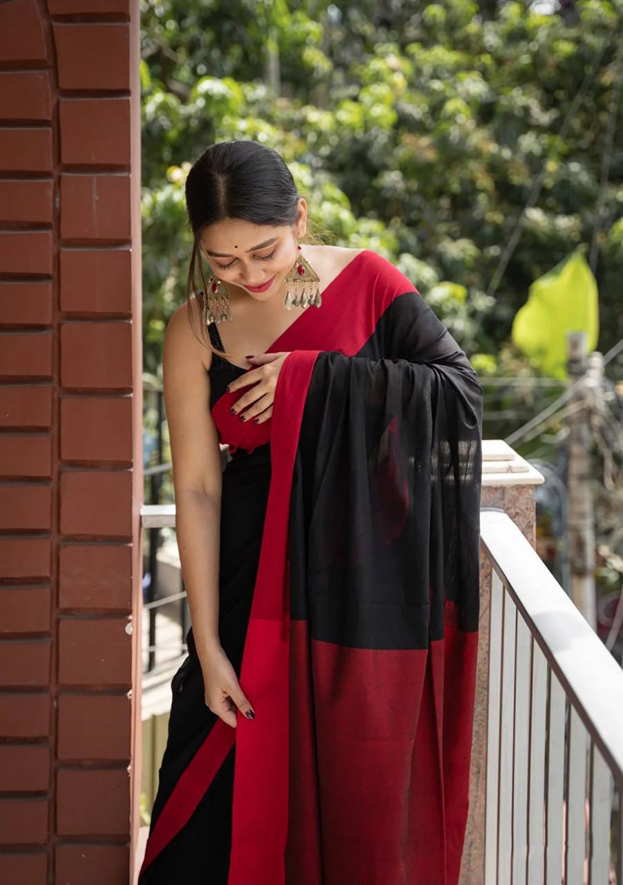 Beautiful Black Cotton Silk Saree