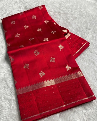 Iraaya - Red Crimson Heritage Zari Saree