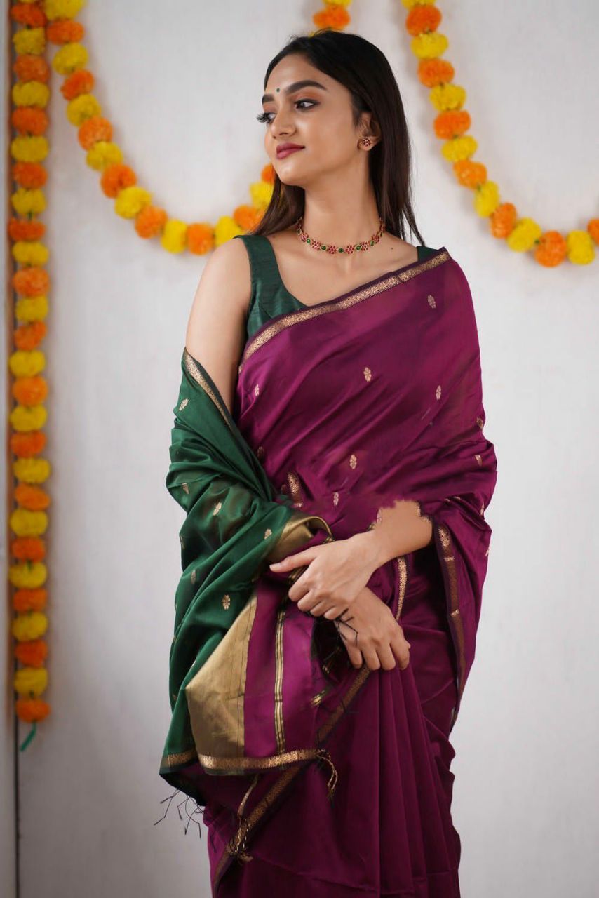 Innovative Dark Pink Cotton Silk Saree