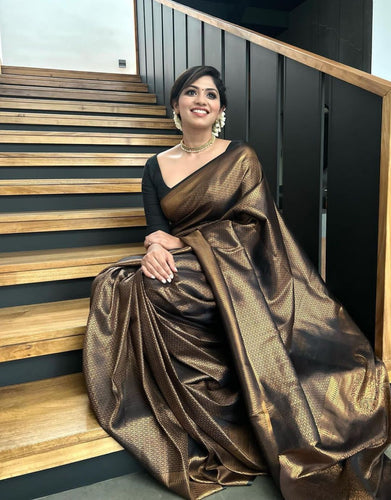 Black Golden Butti Soft Banarasi Silk Saree With Attached Blouse - ABHA