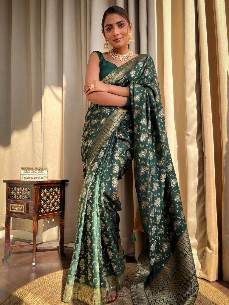 Laita Green Banarasi Silk Saree