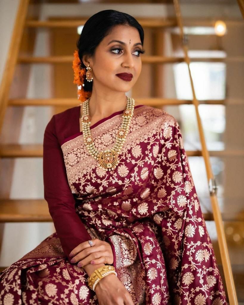 Wine Banarasi Silk Saree