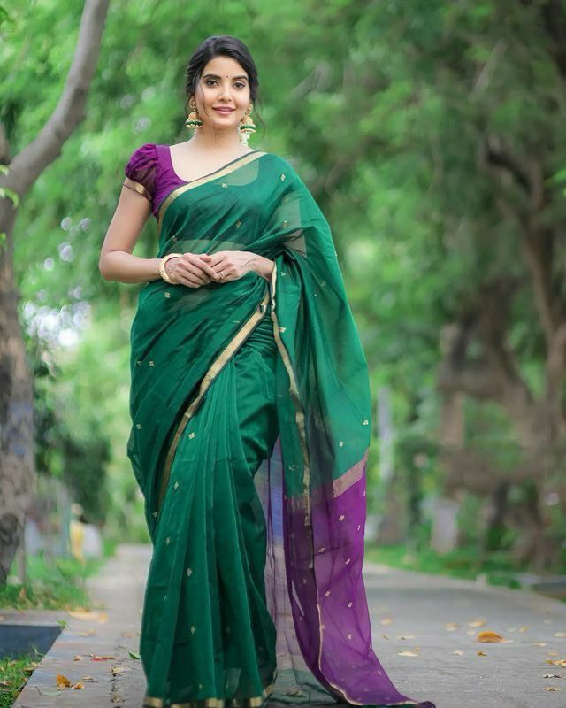 Attractive Green Cotton Silk Saree