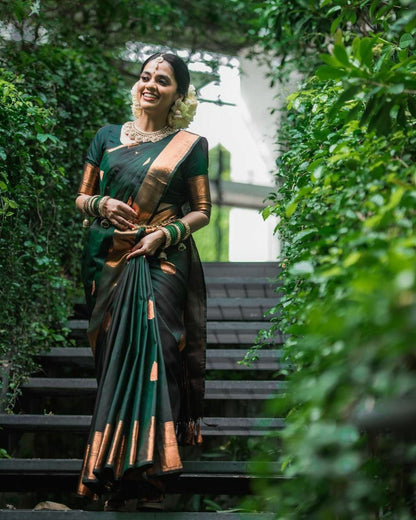 Wedding Special Dark Green Jacquard Work Saree