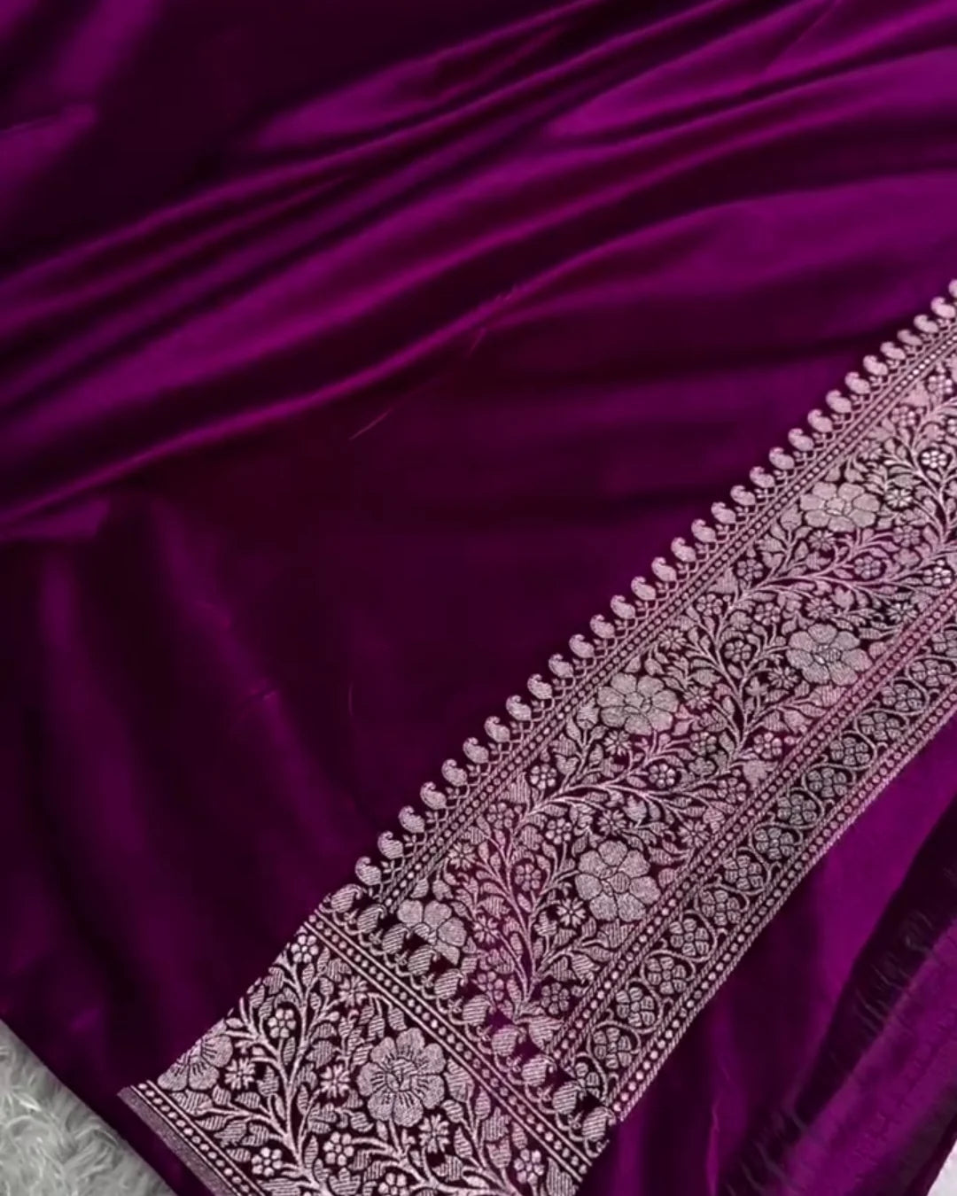 Shalini-Lavender Floral Banarasi Style Saree With Wine Border
