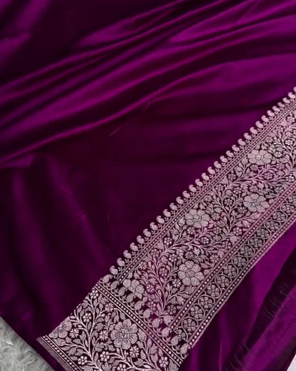 Shalini-Lavender Floral Banarasi Style Saree With Wine Border