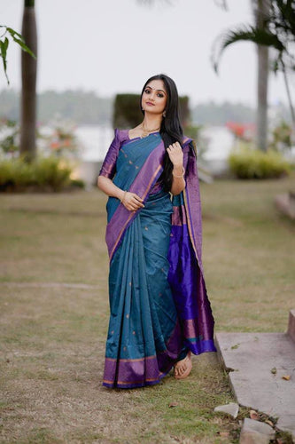 Blue Soft Lichi Silk Jacquard Work Saree